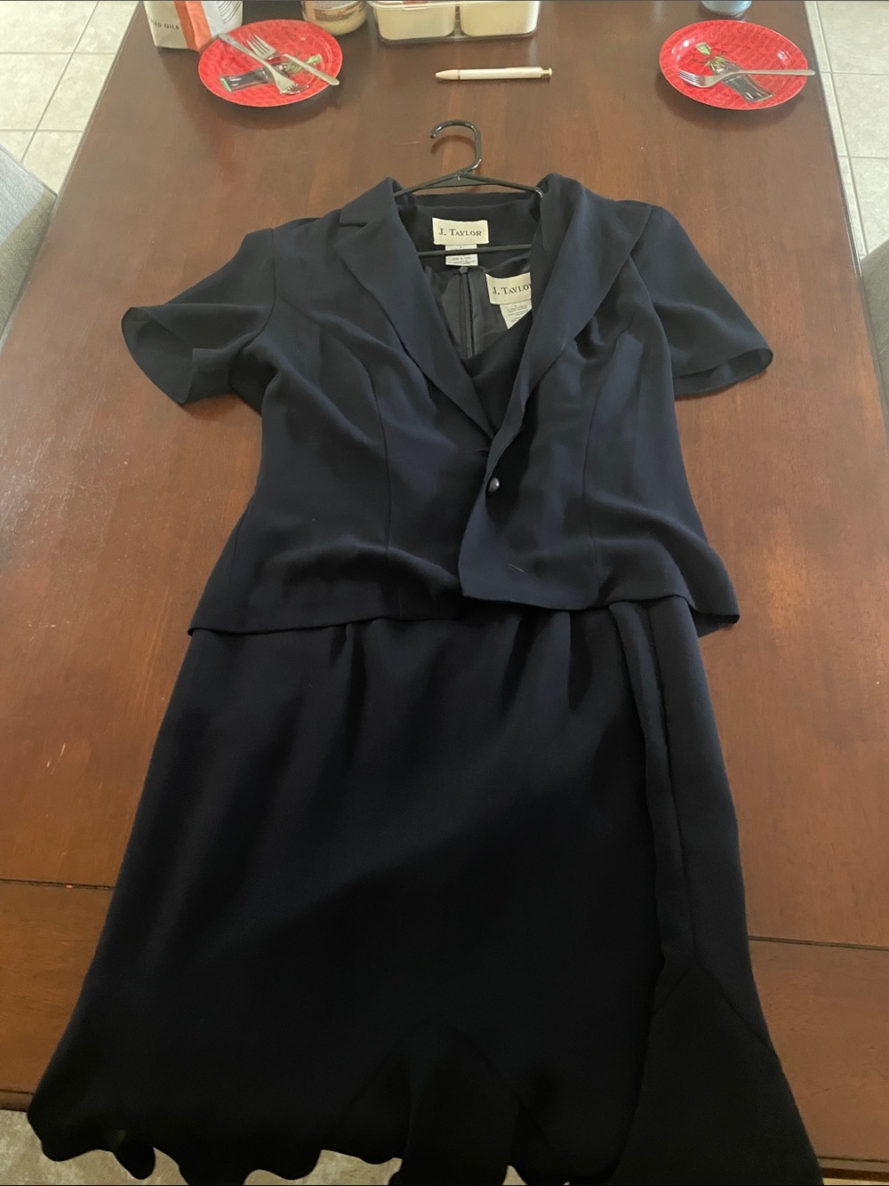J. Taylor Navy Midi Dress with Short Jacket